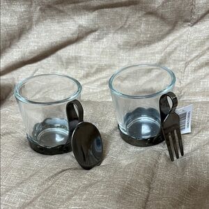 Yankee Candle Glass Votive Holders Spoon Fork Set NIB